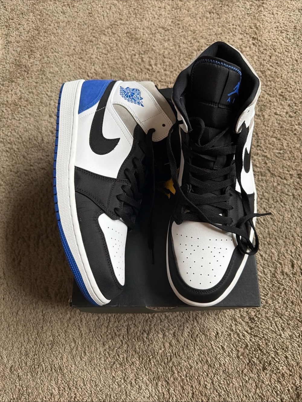Jordan 1 Mid Men’s Sneakers - Black, White & Blue